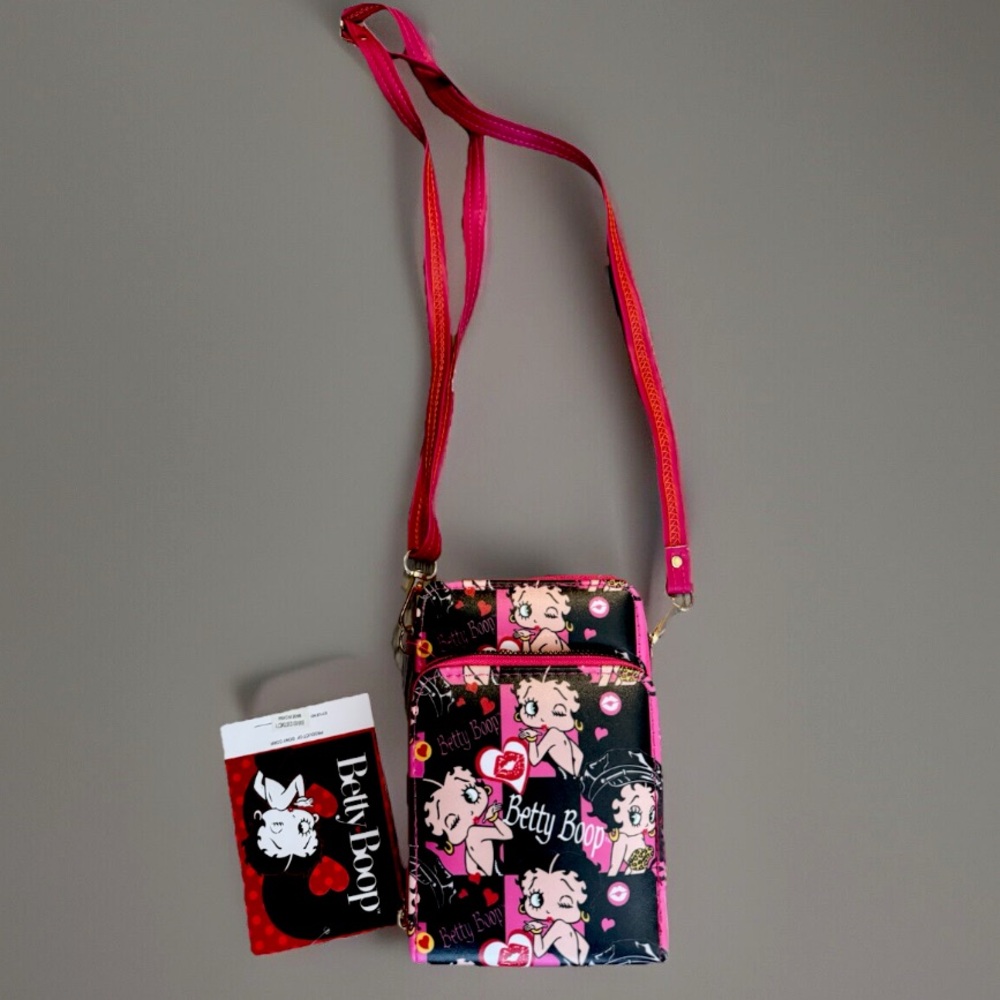 Betty Boop Black and Pink Crossbody Bag with Playful Charm